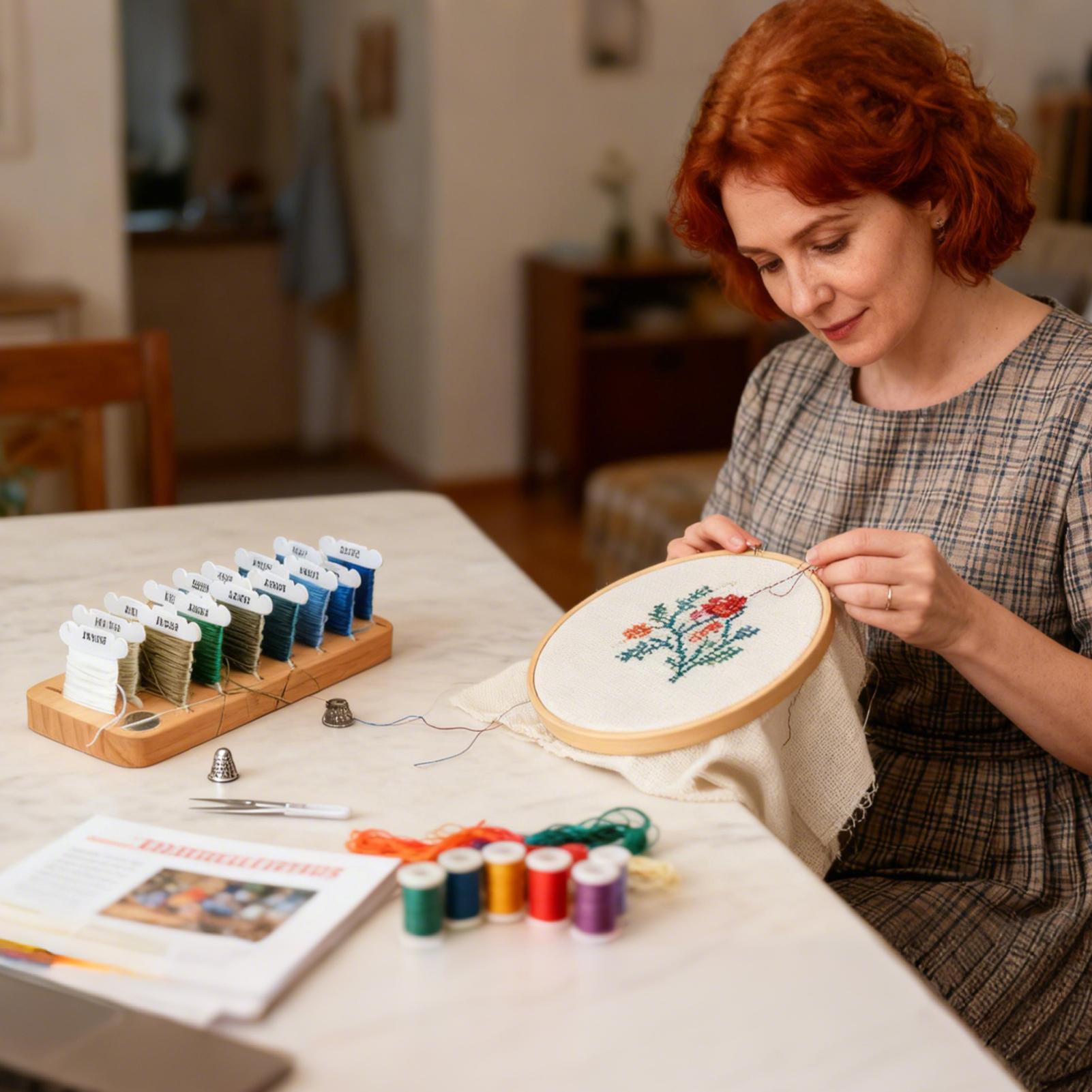 Embroidery Floss Thread - Organizer na nici do haftowania, drewniany